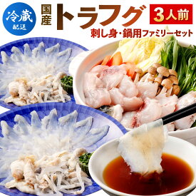 【ふるさと納税】＜ 冷蔵 ＞【配達日指定必要】 国産 トラフグ (刺し身・鍋用) 3人前 ファミリーセット 刺し身/フグ皮/切り身/ポン酢/もみじおろし/小葱 ふぐ フグ刺し フグチリ ふぐ鍋 福岡県北九州市