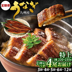 【ふるさと納税】【定期便】九州産 うなぎ 蒲焼 特上 4尾 (1尾あたり220～235g) 《選べる定期回数》3ヶ月 / 4ヶ月 / 5ヶ月 / 6ヶ月 / 12ヶ月定期便 たれ 山椒 鰻 ウナギ 蒲焼き 国産 冷凍 鹿児島、宮崎、熊本等産うなぎ原料使用