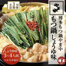 【ふるさと納税】【定期便全3回】【博多もつ鍋やま中】もつ鍋しょうゆ味（3～4人前） | 肉 お肉 にく 食品