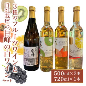 【ふるさと納税】【バリはやッ！ZIPにて紹介されました】 福岡県産 フルーツワイン 三種 500ml × 3本 シングルヴァンヤード 2024 新酒 巨峰 白ワイン 720ml × 1本 セット キウイ 柿 甘夏 フルーツ ワイン フルーティー お酒 酒 飲み比べ 常温 福岡 久留米市 送料無料