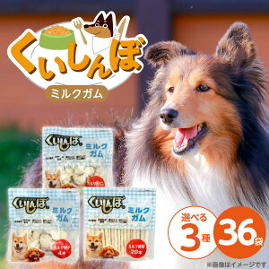 【ふるさと納税】くいしんぼ ミルクガム 36袋 選べる セット内容 骨型 ミニ 12本 × 36袋 小 4本 × 36袋 棒型 20本 × 36袋 ミルク風味 デンタルガム ストレス解消 天然牛皮使用 ハードタイプ ガム