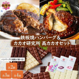 【ふるさと納税】＼ハンバーグの個数が選べる／鉄板焼ハンバーグ(2種)＆カカオ研究所 高カカオセット 選べる 内容量 各2個 各3個 各4個