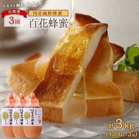 【ふるさと納税】【全3回】 定期便 かの蜂 国産 百花蜂蜜 合計3kg（とんがり容器1kgを毎月1本お届け）純粋はちみつ ハチミツ 非加熱 ハニー 大容量 国産 健康食品 栄養豊富 蜂蜜 とんがり容器