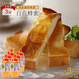 【ふるさと納税】【全3回】 定期便 かの蜂 国産 百花蜂蜜 合計3kg（とんがり容器500gを毎月2本お届け） 国産蜂蜜 百花蜂蜜 定期便 ハチミツ かの蜂 健康食品 とんがり容器 贈り物 朝食 美容