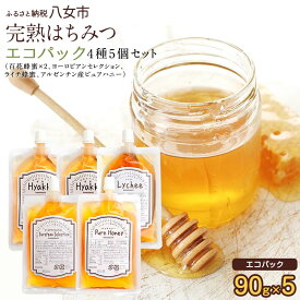【ふるさと納税】 かの蜂 蜂蜜 エコパック 4種 90g×5袋 【メール便】 完熟はちみつ 百花蜂蜜 非加熱 国産 外国産 お試し 食べ比べ 保存食 防災グッズ