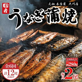 【ふるさと納税】【全6回定期便】元祖 本吉屋 大川店 老舗のうなぎ蒲焼き 2尾 × 3回 (合計12尾) | 国産 うなぎ 鰻 うなぎの蒲焼 うなぎのかば焼き 鰻の蒲焼 鰻の蒲焼き 鰻のかば焼き 蒲焼 蒲焼き かば焼き 炭火 真空 真空パック 鰻の名店 たれ付 高級 特産品 ふるさと納税