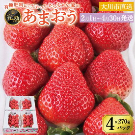 【ふるさと納税】【2026年2月1日～4月30日までに発送！】有機肥料にこだわったたっちゃん家の完熟あまおう（270g×4パック）【配送不可地域：北海道・沖縄・離島】 | 果物 くだもの フルーツ 苺 ストロベリー イチゴ いちご 人気 おすすめ グルメ 福岡県 大川市