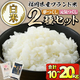 【ふるさと納税】＜容量が選べる＞福岡県産米食べ比べ＜白米＞「夢つくし」と「元気つくし」セット(計10kg or 20kg) お米 10キロ 20キロ ごはん ご飯 常温 常温保存【ksg0413・ksg0382】【朝ごはん本舗】