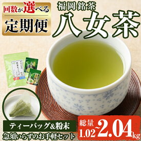 【ふるさと納税】＜回数を選べる！定期便＞福岡銘茶八女茶 急須要らずのお手軽セット(便利なチャック付)(総量1.02〜2.04kg) お茶 緑茶 煎茶 ティーバッグ 水出し 粉末茶 抹茶 【ksg1374・ksg1375・ksg1376】【マル五】
