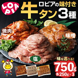 【ふるさと納税】<種類が選べる>ロピアの味付け 牛タン3種(合計750g・250g×3) 焼肉だれ 味噌だれ 塩だれ 牛肉 牛タン タン たん 味付け ロピア LOPIA 惣菜 おかず タレ漬け 焼肉 簡単調理 小分