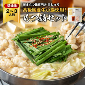 【ふるさと納税】【博多もつ鍋専門店　田しゅう】高級国産牛小腸使用　もつ鍋セット　醤油味　2～3人前_ もつ モツ モツ鍋 もつ鍋 鍋セット 鍋 しょうゆ 醤油 九州 グルメ 人気 福岡県 福岡 大野城市 ふるさと 【配送不可地域：離島】【1121011】