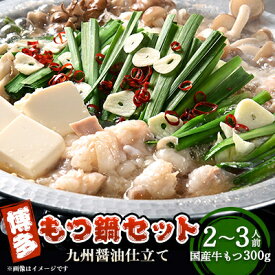 【ふるさと納税】博多もつ鍋セット(九州醤油仕立て)2～3人前　国産牛もつ300g【配送不可地域：離島】【1526278】