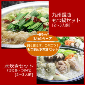 【ふるさと納税】博多の人気2大鍋のセット「九州醤油もつ鍋」と「博多水炊き(切り身)」各2～3人前【配送不可地域：離島】【1526374】