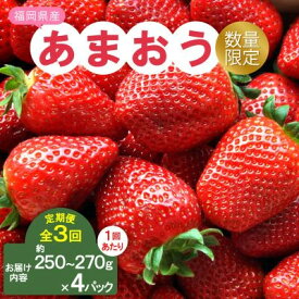 【ふるさと納税】【発送月固定定期便】福岡県産あまおう約250~270g×4パック全3回_ 定期便 イチゴ いちご 苺 フルーツ 果物 くだもの あまおう 人気 おすすめ 送料無料 ギフト 贈答 数量限定 福岡県 【配送不可地域：離島】【4061046】