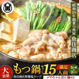 【ふるさと納税】もつ 1.5kg 特製 塩もつ鍋 満足 15人前 (5×3セット)【魚住商店】_HA1566 送料無料もつ ホルモン モツ ちゃんぽん 麺 たっぷり お得 大満足