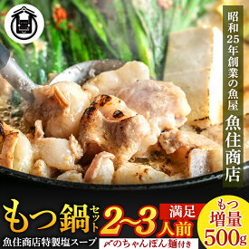 【ふるさと納税】もつ増量500g 特製 塩もつ鍋 セット（2～3人前セット）【魚住商店】_HA1565 送料無料 もつ 増量 モツ 濃厚 塩スープ もつ鍋 鍋 本場 本場のもつ鍋 ホルモン ちゃんぽん 麺