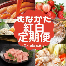 【ふるさと納税】【年12回／毎月お届け】むなかたの魅力をたっぷりお届け!むなかた紅白定期便_HB0202 定期便 福岡 明太子 あまおう イチゴ いちご 苺 もつ鍋 もつ 和牛 黒毛和牛 肉 牛肉 穴子 あなご ふぐ ふく みかん 柑橘 イカ ヤリイカ 干物 どら焼き ハンバーグ