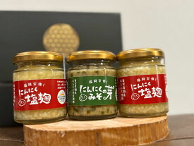 【ふるさと納税】にんにく塩麹 130g×2本　にんにくの芽みそ120g×1本（自然栽培のにんにくシリーズ）【むなかたひかり】_HA1597 送料無料宗像市 調味料 お手軽 美味しい 保存料不使用 セット