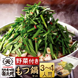 【ふるさと納税】＜冷凍野菜付き＞ 元祖もつ鍋セット【中】3～4人用 元祖もつ鍋 楽天地 もつ鍋 醤油味 牛もつ スープ キャベツ ニラ ちゃんぽん麺 ホルモン ホルモン鍋 もつ モツ セット 野菜 鍋セット 冷凍 送料無料