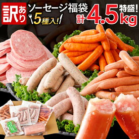 訳あり ソーセージ福袋 おかず 惣菜 ウインナー ソーセージ 5種セット 合計4.5kg 大容量 特盛 粗挽き 食べ比べ 冷凍 ストック おつまみ 博多の薫り やみつきJUMBO あらびき大将 バジル＆パセリポークウインナー ボロニア