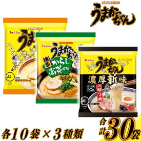【ふるさと納税】うまかっちゃんセット　30食（3種類✕各10食）[M244P1-5]　ラーメン 豚骨 インスタント 乾麺 即席麺 拉麺 保存食 九州 濃厚新味 高菜