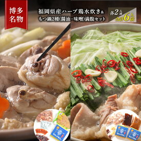 【ふるさと納税】水炊き もつ鍋 ( 醤油 みそ 味2種 ) 食べ比べ セット 各2人前 合計6人前 博多名物 鶏水炊き&モツ鍋 満腹 鍋 牛肉 鶏肉 朝倉市 配送不可：離島