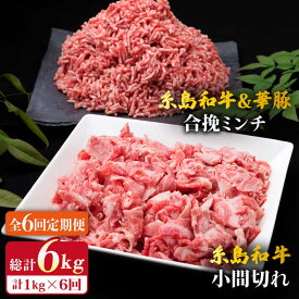 【ふるさと納税】【全6回定期便】糸島和牛 小間切れ 500g ＆ 糸島和牛 糸島豚 合挽 ミンチ 500g 計1kg 糸島市 / 糸島ミートデリ工房 [ACA238] 58000円 黒毛和牛 冷凍配送