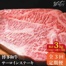 【ふるさと納税】【全3回定期便】博多和牛 牛肉 サーロイン ステーキ 1kg（250g×4枚）＜株式会社MEAT PLUS＞那珂川市 | 肉 黒毛和牛 ブランド牛 国産 BBQ バーベキュー ▽ 贅沢 希少部位 希少肉 レア 定期便 博多和牛[GBW037] 90000 90000円 9万円 以上