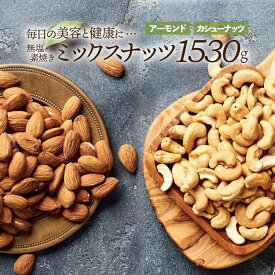【ふるさと納税】無塩・素焼きの2種のミックスナッツ1,530g【ナッツは天然のサプリ！】 アーモンド カシューナッツ ヘルシー 栄養 美容 小分け チャック付き.AB446