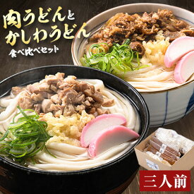 【ふるさと納税】 肉うどんとかしわうどん 食べ比べセット 3人前 《30日以内に出荷予定(土日祝除く)》冷蔵 冷蔵保存 生うどん麺 鶏肉 かしわ 牛肉 福岡県 小竹町