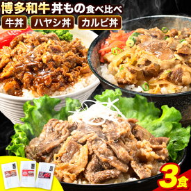 【ふるさと納税】博多和牛 牛丼 ハヤシ丼 カルビ丼 丼ものセット 各 200g x 1パック 600g 清柳食産《30日以内に順次出荷(土日祝除く)》肉 牛肉 和牛 丼 送料無料 鞍手郡 鞍手町 お弁当 おかず 小分け パック 冷凍