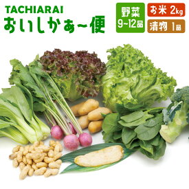 【ふるさと納税】「TACHIARAI」おいしかぁ～便 夢つくし2kg入 野菜 9～12品 漬け物 1品 だいこん うり 高菜漬け 梅干し 米 夢つくし 2kg×1袋 おまかせ ランダム セット 旬 詰め合わせ 九州 福岡県 大刀洗町 送料無料