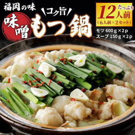 【ふるさと納税】\\大容量//福岡の味をご自宅で！コク旨「味噌もつ鍋」12人前セット　（6人前×2セット）【 みそ味 モツ たっぷり 1.2kg 600gを2セット 福岡の郷土料理 味噌スープ付き マルイチ食品 冷凍でお届け 冷凍便】