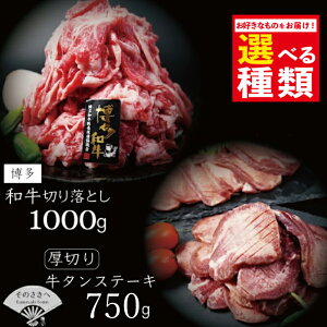 【ふるさと納税】 【高評価】選べる 厚切り 牛タンステーキ 750g 博多和牛切り落とし 1,000gセット 冷凍 牛肉 牛タン 人気 黒毛和牛 和牛 惣菜 おかず 切り落とし 便利 小分け 夕食 お肉 極厚 国