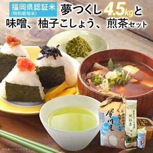 【ふるさと納税】福岡県認証米 夢つくし 4.5kg 味噌 柚子こしょう 煎茶セット 福岡 お取り寄せ 米 朝ごはん
