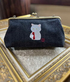 【ふるさと納税】 動物愛護 がま口角 白猫 吉富町/猫山商事[BGBE012] 岡山デニム デニム生地 がま口 がまぐち ポーチ カードケース 小銭入れ キーケース 小物入れ ハンドメイド ショルダーバッグ 雑貨 アニマル 動物保護 保護猫 保護犬 かわいい 人気 おすすめ