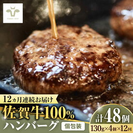 【ふるさと納税】【牧場直送】【全12回定期便】佐賀牛100％ハンバーグ 計48個（130g×4個×12回） 佐賀県/有限会社佐賀セントラル牧場[41ASAA160]