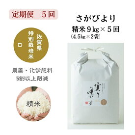 【ふるさと納税】【定期便5回】「実り咲かす」特別栽培 さがびより 精米 9kg（計45kg）：C142-006