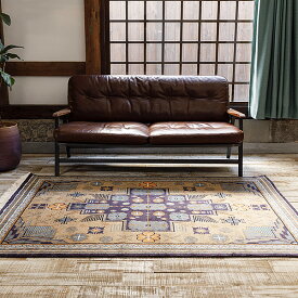 【ふるさと納税】鍋島緞通【手織り】140×200cm 花幾何文縁山形に七宝文：D355-002