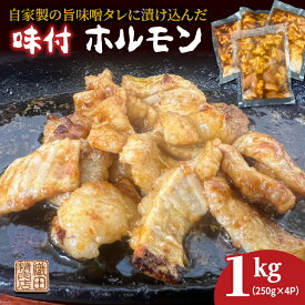 【ふるさと納税】自家製の旨味噌タレ 味付き 牛 ホルモン シマチョウ 250g×4パック 1kg 小分け 味付きホルモン 焼肉 味付きシマチョウ 冷凍 | 味付き牛ホルモン _b-451