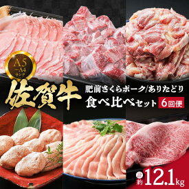 【ふるさと納税】佐賀牛 肥前さくらポーク ありたどり 食べ比べセット 6回便 12.1kg ヒレ ロース モモ ハンバーグ ステーキ 999-J666