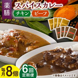 【ふるさと納税】【6回定期便】薬膳スパイスカレー ファミリーセット（チキンカレー 4食 ビーフカレー 4食） /自然庵 [UCQ011]