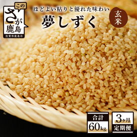 【ふるさと納税】 【3か月定期便】鹿島市産 夢しずく 玄米 20kg×3回 合計60kg 定期便 3回発送 毎月1回 令和5年産 米 お米 九州 国産 九州産 鹿島市 送料無料 J-13