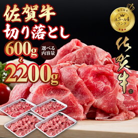 【ふるさと納税】【選べる内容量】佐賀牛 赤身 切り落とし 600g~2200g すき焼き 牛肉 切り落とし 国産 カレー 肉じゃが 牛丼 しゃぶしゃぶ スライス 焼肉 ブランド牛 九州産 送料無料 A5～A4 人気 高評価 牛肉 佐賀県産 佐賀 小城市 黒毛和牛 小分け 【D350-001】