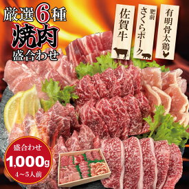 【ふるさと納税】 佐賀県産 ブランド 畜産肉 厳選 6種焼肉 盛合わせ セット 合計 1,000g 佐賀牛 A5〜A4 肥前さくらポーク 有明骨太鶏 国産 お肉 ブランド牛 送料無料 ブランド牛 豚肉 鶏肉 人気 ランキング 評価 国産 黒毛和牛 4〜5人前 【C230-003】有明・潮風ファーム