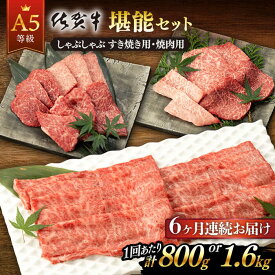 【ふるさと納税】【6回定期便】佐賀牛 A5 堪能セット しゃぶしゃぶ すき焼き用 ・ 焼肉用 (計800g ～ 計1.6kg) 佐賀県嬉野市/桑原畜産 [NAB096]