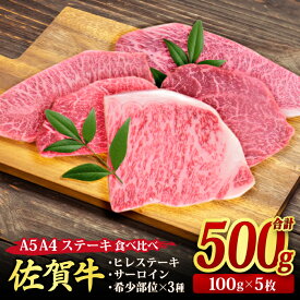 【ふるさと納税】佐賀牛 ステーキ5種食べ比べセット 500g （100g×5枚) ｜サーロイン ヒレ 希少部位 A5 A4A5 A4 牛肉 お肉 黒毛和牛 ステーキ用 部位 赤身 ブランド牛 国産 BBQ バーベキュー 高級 厳選 やわらかい ギフト お歳暮 取り寄せ グルメ 御歳暮 送料無料 H085194