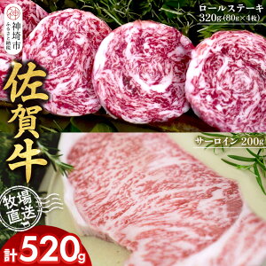【ふるさと納税】佐賀牛 サーロインステーキ200g×1枚計200g ロールステーキ80g×4枚計320g【サーロイン ステーキ 佐賀牛 ブランド 和牛 高級部位】(H122132)