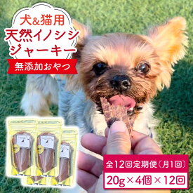 【ふるさと納税】シニア犬＆幼犬＆猫用の無添加おやつ☆固すぎない天然いのししジャーキー12回定期便 吉野ヶ里町/わんこin食堂 [FCG047]