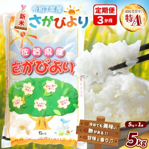 【ふるさと納税】【令和7年産新米】【3カ月定期便】さがびより 5kg【特A米 米 ブランド米 県産米 精米 ごはん おにぎり お弁当 ふっくら もっちり】K018365